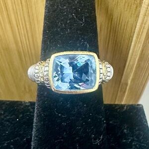 JUDITH RIPKA Couture JR TWO Aquamarine Diamond Sterling Silver 18K Gold Ring 6.5